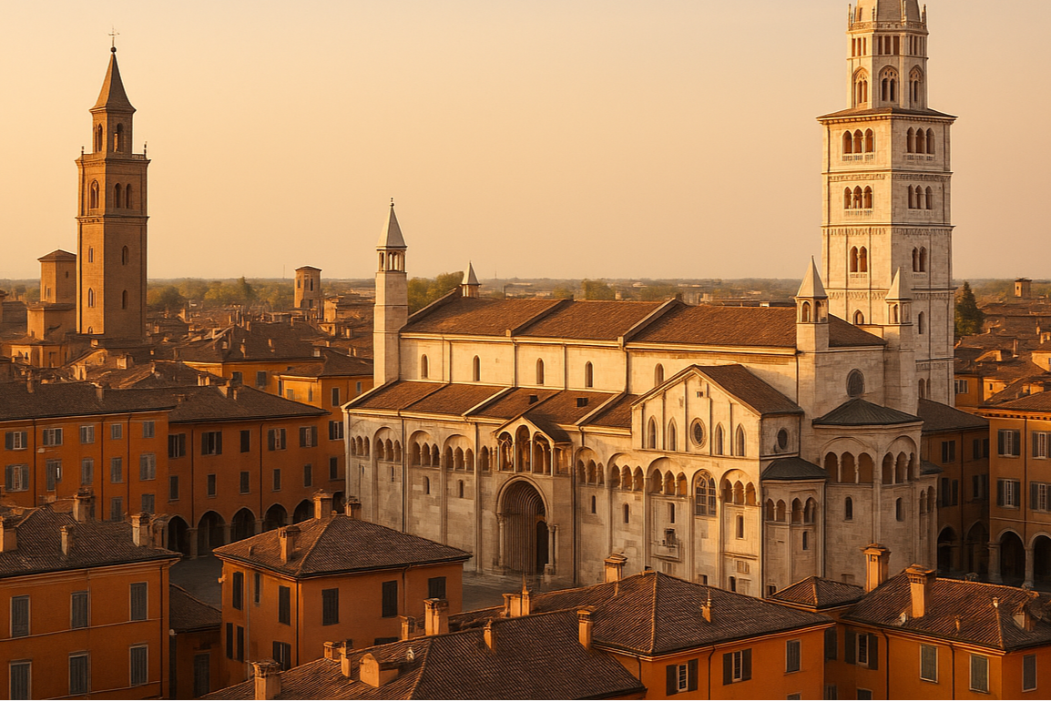 voglio avere il landscape di modena come sfondo e la scritta Motus group on top