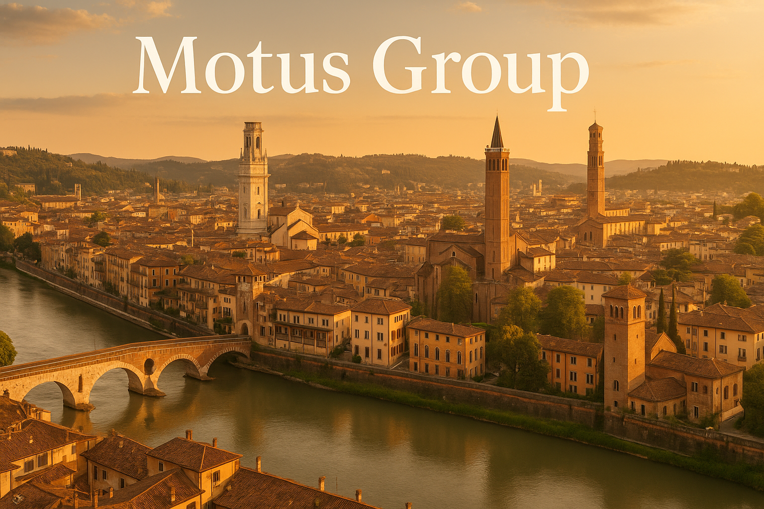 Voglio avere il landscape di verona come sfondo e la Scritta Motus Group on top